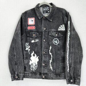 Colby Brock Jacket Mens Medium Black Denim Graphic Now Or Never Punk Rock Skull